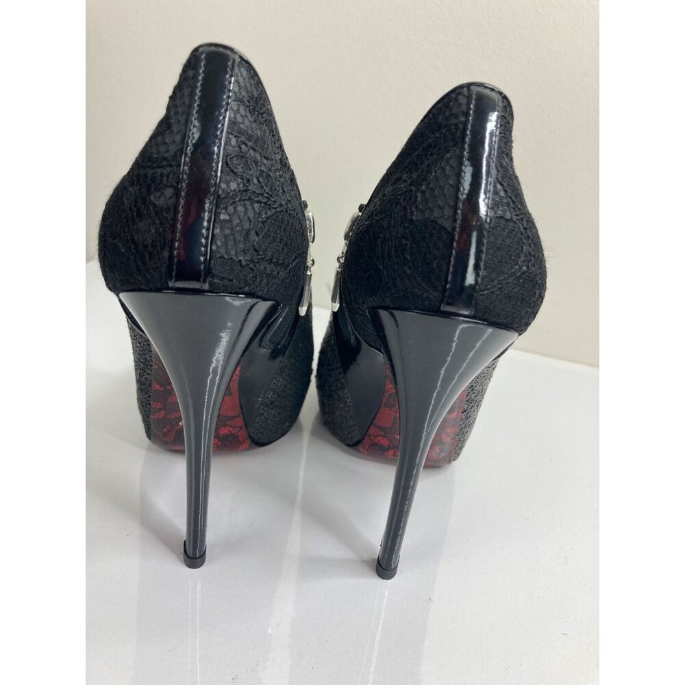 Cesare Paciotti Black and Red Sequin Peep-Toe High-Heel Booties - Picture 5 of 8